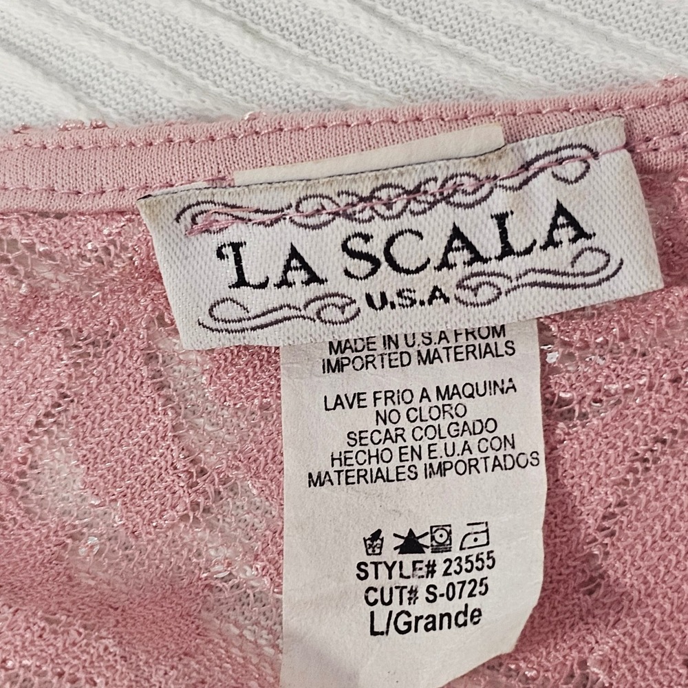 La Scala Pink Lace Sequin Mermaid Evening Gown Dress 23555 Large - Picture 2 of 7